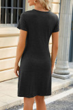 Casual Simplicity Solid Fold O Neck A Line Short Sleeve Dress