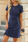 Casual Simplicity Solid Fold O Neck A Line Short Sleeve Dress