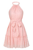 Sweet Solid Bandage Halter Princess Dresses