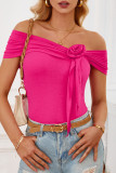 Casual Solid Appliques Fold Oblique Collar T-Shirts