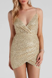 Sexy Party Solid Sequins Sequined V Neck Wrapped Skirt Dresses