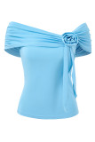 Casual Solid Appliques Fold Oblique Collar T-Shirts