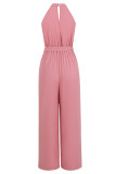 Casual Sweet Solid Slit Fold Halter Jumpsuits