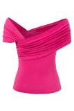 Casual Solid Appliques Fold Oblique Collar T-Shirts