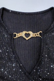 Sexy Solid Hollowed Out Metal Accessories Decoration V Neck Tops
