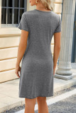 Casual Simplicity Solid Fold O Neck A Line Short Sleeve Dress
