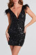 Sexy Party Solid Sequins Feathers V Neck Wrapped Skirt Dresses