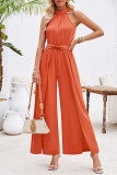 Casual Sweet Solid Slit Fold Halter Jumpsuits