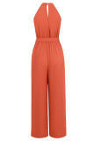 Casual Sweet Solid Slit Fold Halter Jumpsuits