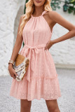 Sweet Solid Bandage Halter Princess Dresses
