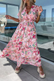 Sweet Vacation Floral V Neck Waist Skirt Dresses