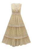 Sexy Solid Bronzing Patchwork V Neck Cake Skirt Dresses