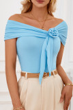 Casual Solid Appliques Fold Oblique Collar T-Shirts