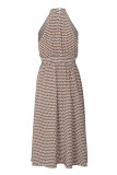 Elegant Letter Plaid Contrast Halter One Step Skirt Dresses