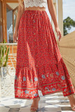 Bohemian Vacation Print Flowers Frenulum Buttons High Waist Type A Full Print Bottoms
