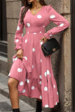 Elegant Print Polka Dot Patchwork V Neck A Line Dresses