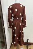 Elegant Print Polka Dot Patchwork V Neck A Line Dresses