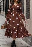 Elegant Print Polka Dot Patchwork V Neck A Line Dresses