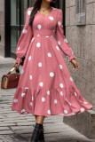 Elegant Print Polka Dot Patchwork V Neck A Line Dresses