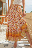 Bohemian Vacation Print Flowers Frenulum Buttons High Waist Type A Full Print Bottoms
