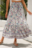Bohemian Vacation Print Flowers Flounce Loose High Waist Type A Full Print Bottoms