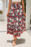 Bohemian Vacation Print Flowers Flounce Loose High Waist Type A Full Print Bottoms