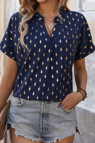 Casual Bronzing Patchwork V Neck T-Shirts