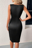 Vintage Elegant Print Contrast V Neck Wrapped Skirt Dresses