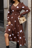 Elegant Print Polka Dot Patchwork V Neck A Line Dresses