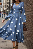 Elegant Print Polka Dot Patchwork V Neck A Line Dresses