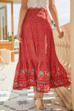 Bohemian Vacation Print Flowers Frenulum Buttons High Waist Type A Full Print Bottoms