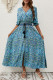 Bohemian Vintage Print Flowers Buttons V Neck A Line Dresses