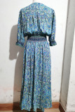 Bohemian Vintage Print Flowers Buttons V Neck A Line Dresses