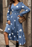 Elegant Print Polka Dot Patchwork V Neck A Line Dresses