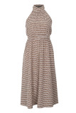 Elegant Letter Plaid Contrast Halter One Step Skirt Dresses