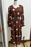 Elegant Print Polka Dot Patchwork V Neck A Line Dresses