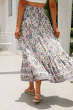 Bohemian Vacation Print Flowers Flounce Loose High Waist Type A Full Print Bottoms