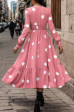 Elegant Print Polka Dot Patchwork V Neck A Line Dresses