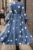 Elegant Print Polka Dot Patchwork V Neck A Line Dresses