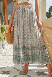 Bohemian Vacation Print Flowers Frenulum Buttons High Waist Type A Full Print Bottoms