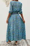 Bohemian Vintage Print Flowers Buttons V Neck A Line Dresses