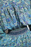 Bohemian Vintage Print Flowers Buttons V Neck A Line Dresses