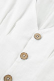 Casual Simplicity Solid Buttons Fold V Neck Loose Rompers