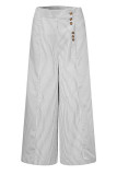 Casual Striped Pocket Buttons Loose High Waist Wide Leg Full Print Bottoms