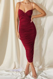 Sexy Solid Fold V Neck One Step Skirt Dresses