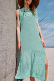 Sexy Vacation Solid Hollowed Out Slit O Neck Beach Dress Dresses