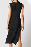 Sexy Vacation Solid Hollowed Out Slit O Neck Beach Dress Dresses