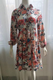 Vintage Elegant Floral Buttons V Neck A Line Dresses