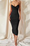 Sexy Solid Fold V Neck One Step Skirt Dresses