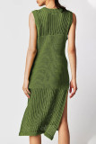 Sexy Vacation Solid Hollowed Out Slit O Neck Beach Dress Dresses